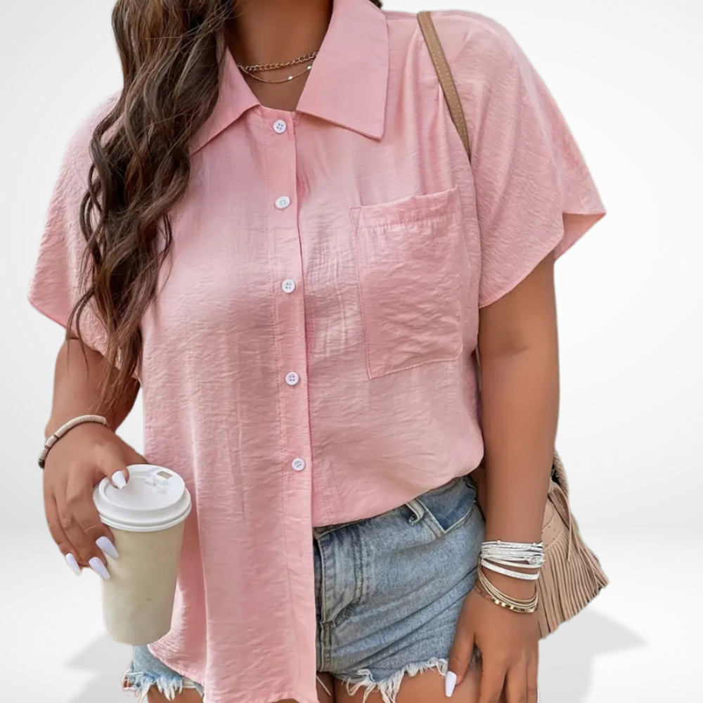 Kortærmet bluse med knapper og brystlomme til kvinder – Robbins