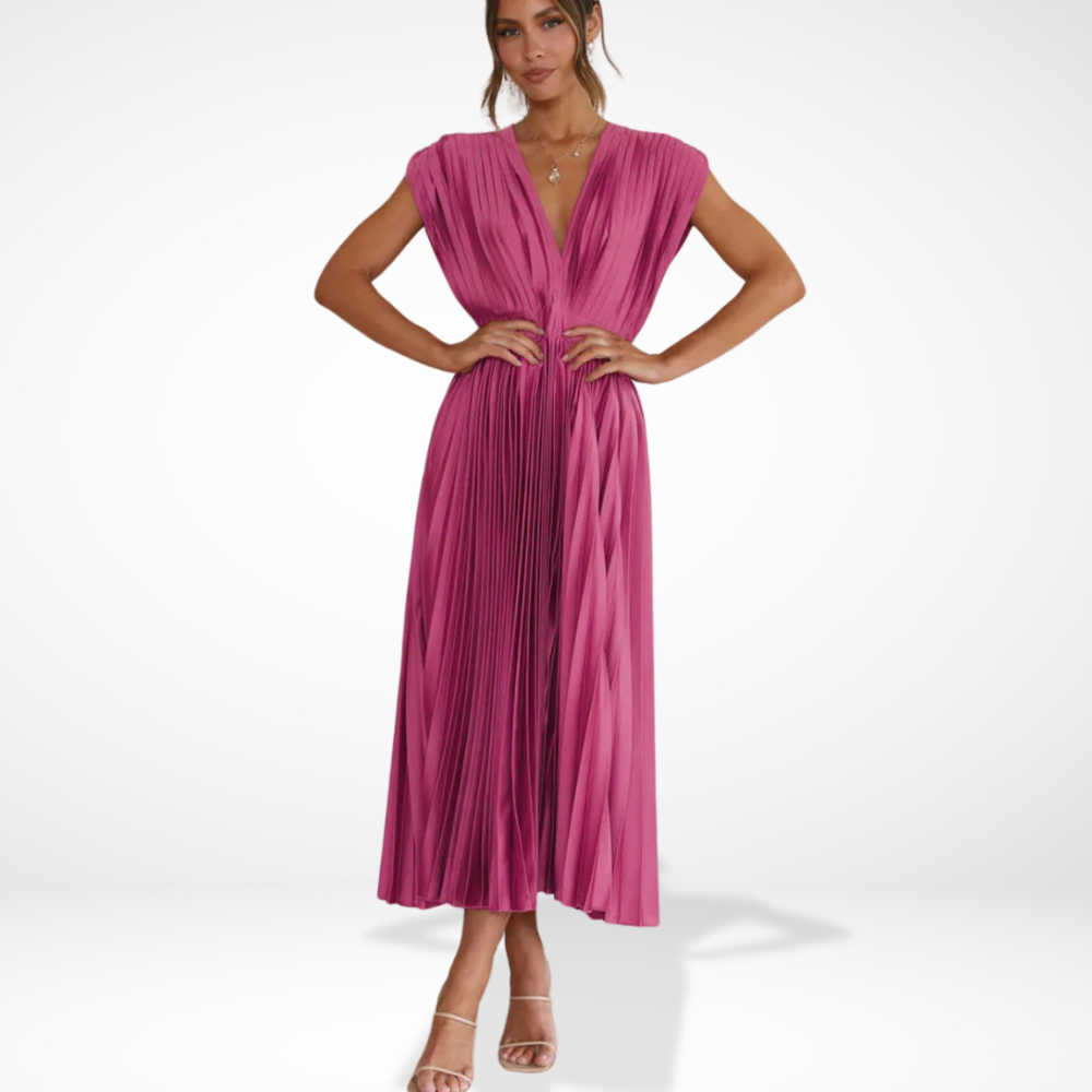 Maxikjole med dyb udskæring og plisseret skørt til kvinder – Wendy