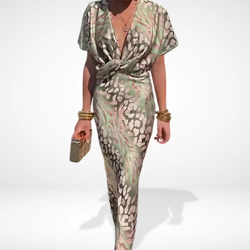 Maxikjole med draperet front og glansfuldt mønster til kvinder – Noemi