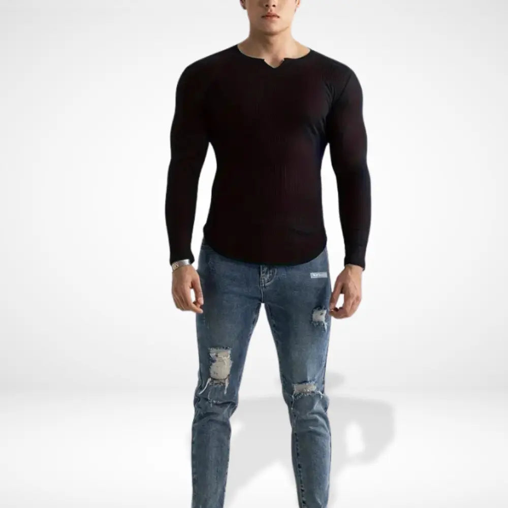 Langærmet T-shirt med notch-halsudskæring til mænd – Cain