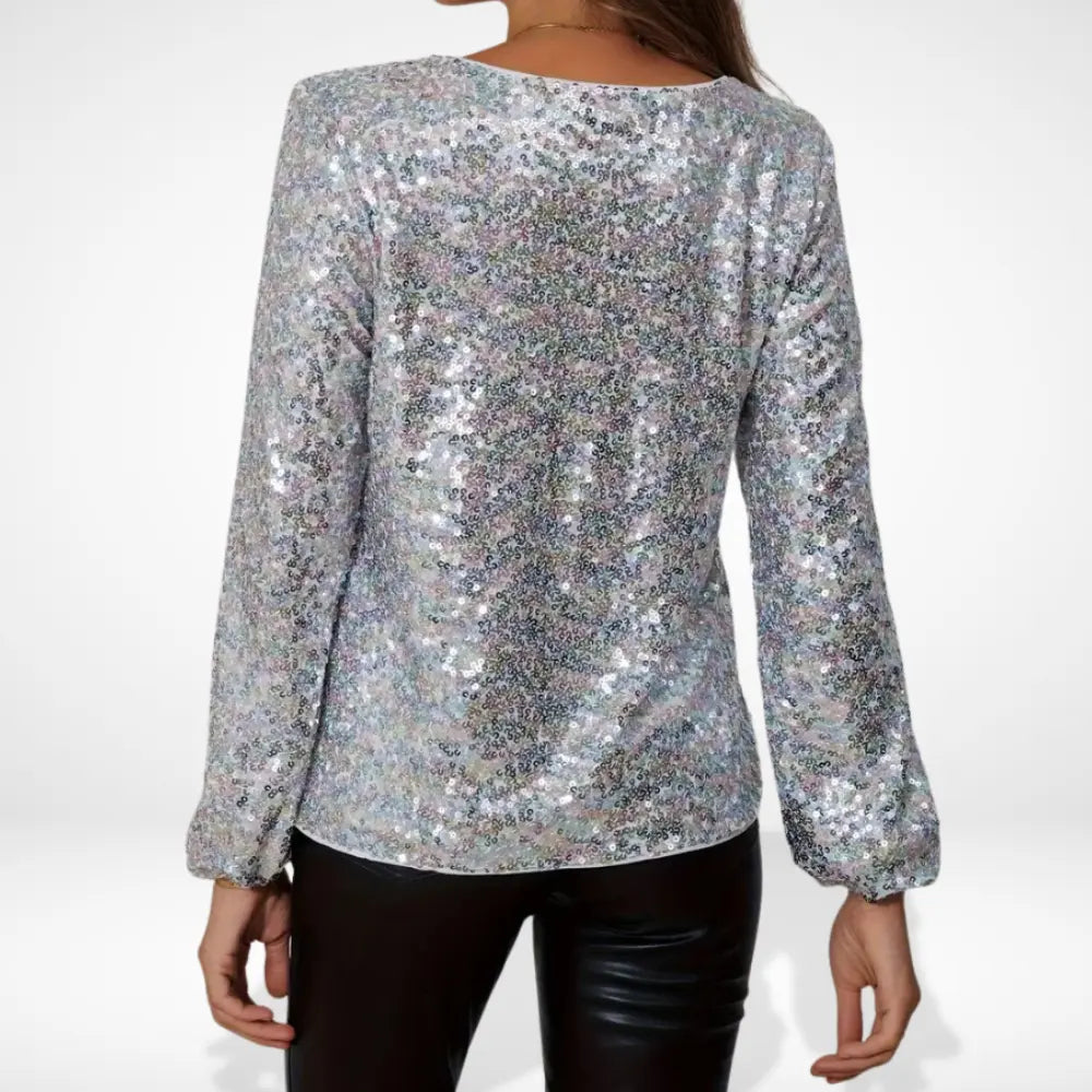 Festtop med farverige pailletter og V-udskæring til kvinder – Mayra