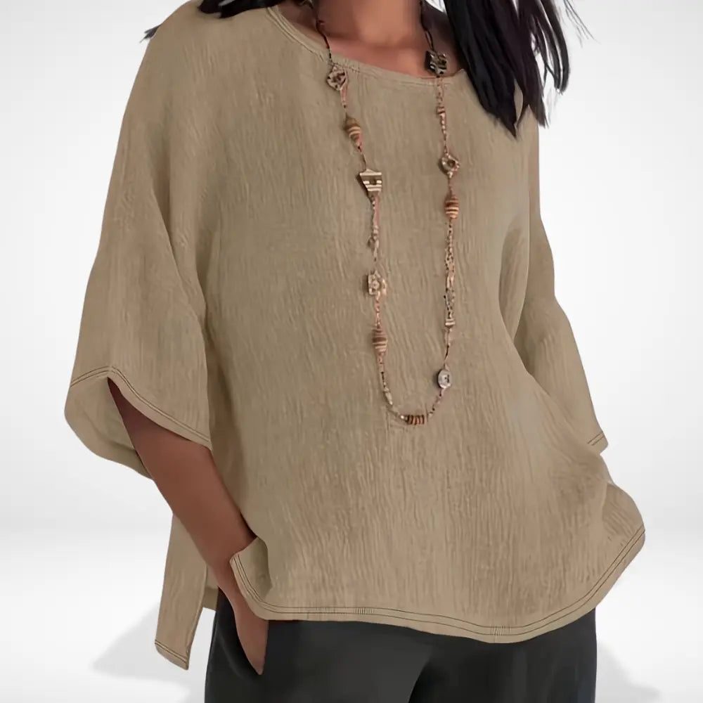 Langærmet T-shirt med løs pasform og slidser til kvinder – Etta