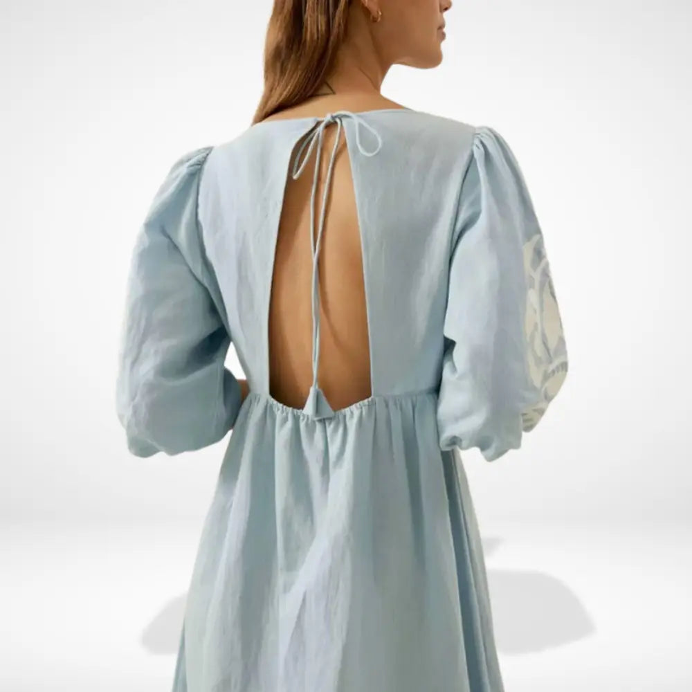 Maxikjole med pufærmer og broderet mønster til kvinder – Lacy