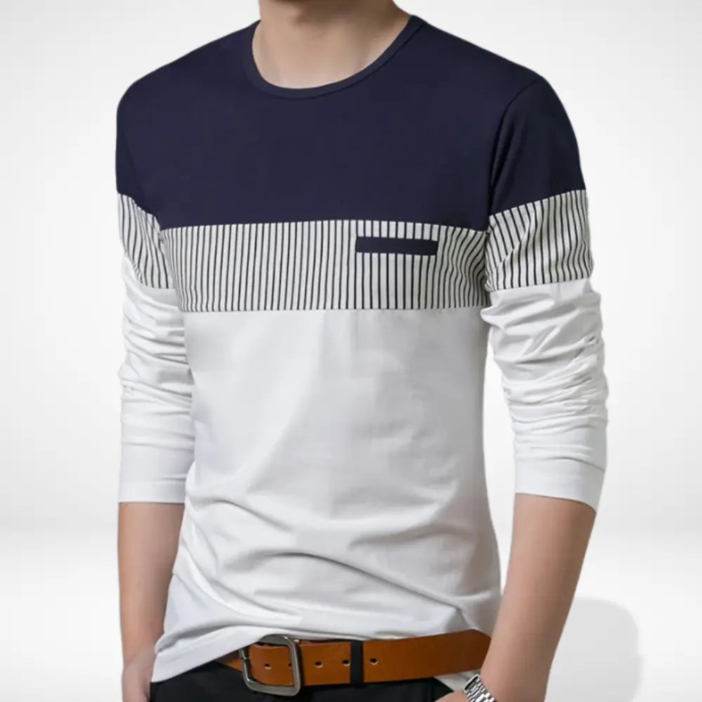 Langærmet T-shirt med stribet brystpanel til mænd – Stanley