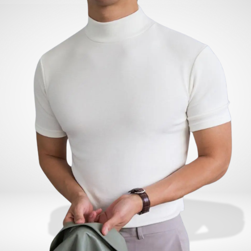 T-shirt med høj hals og tætsiddende pasform til mænd – Shon