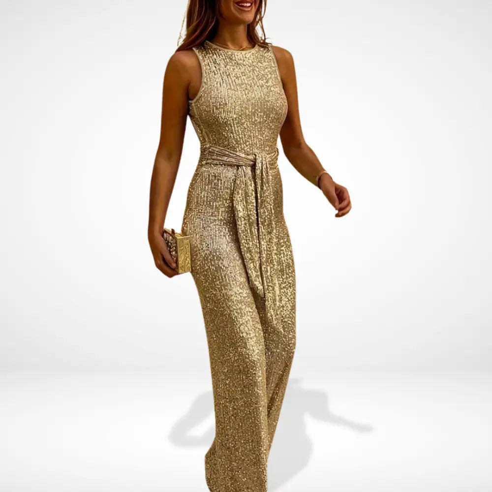 Ærmeløs jumpsuit med glitrende overflade til kvinder – Cecelia