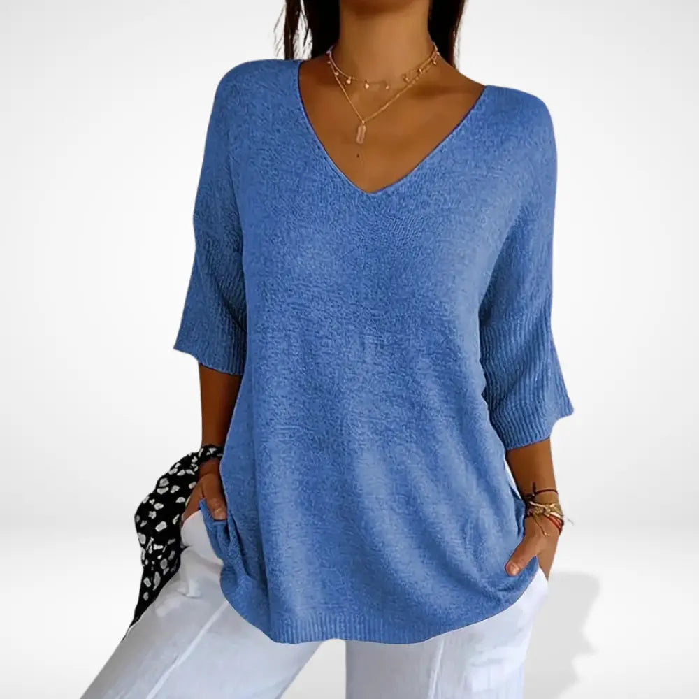 T-shirt med V-udskæring og trekvartærmer til kvinder – Laverne