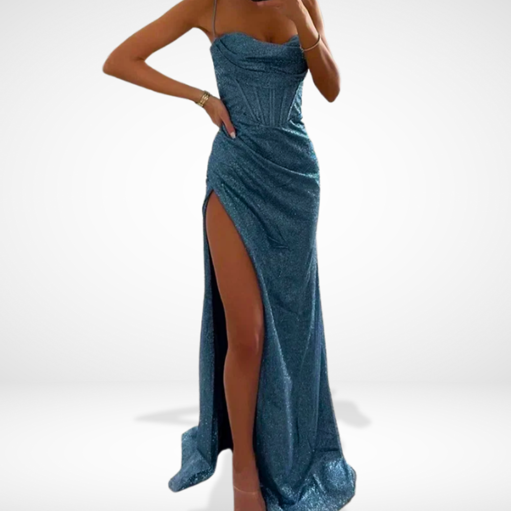 Maxi cocktailkjole med glimmer og høj slids til kvinder – Sonya