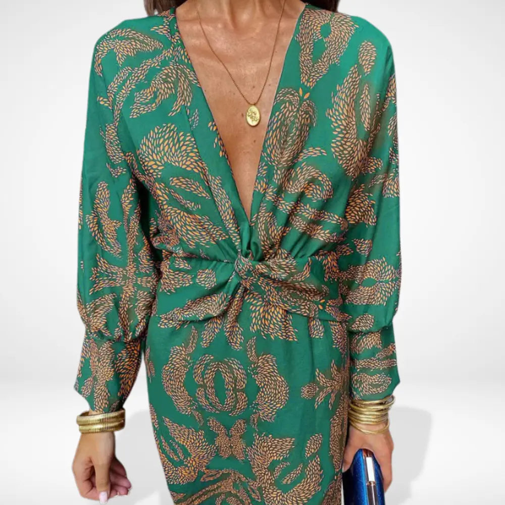 Aftenkjole med dyb udskæring og mønstret design til kvinder – Miriam